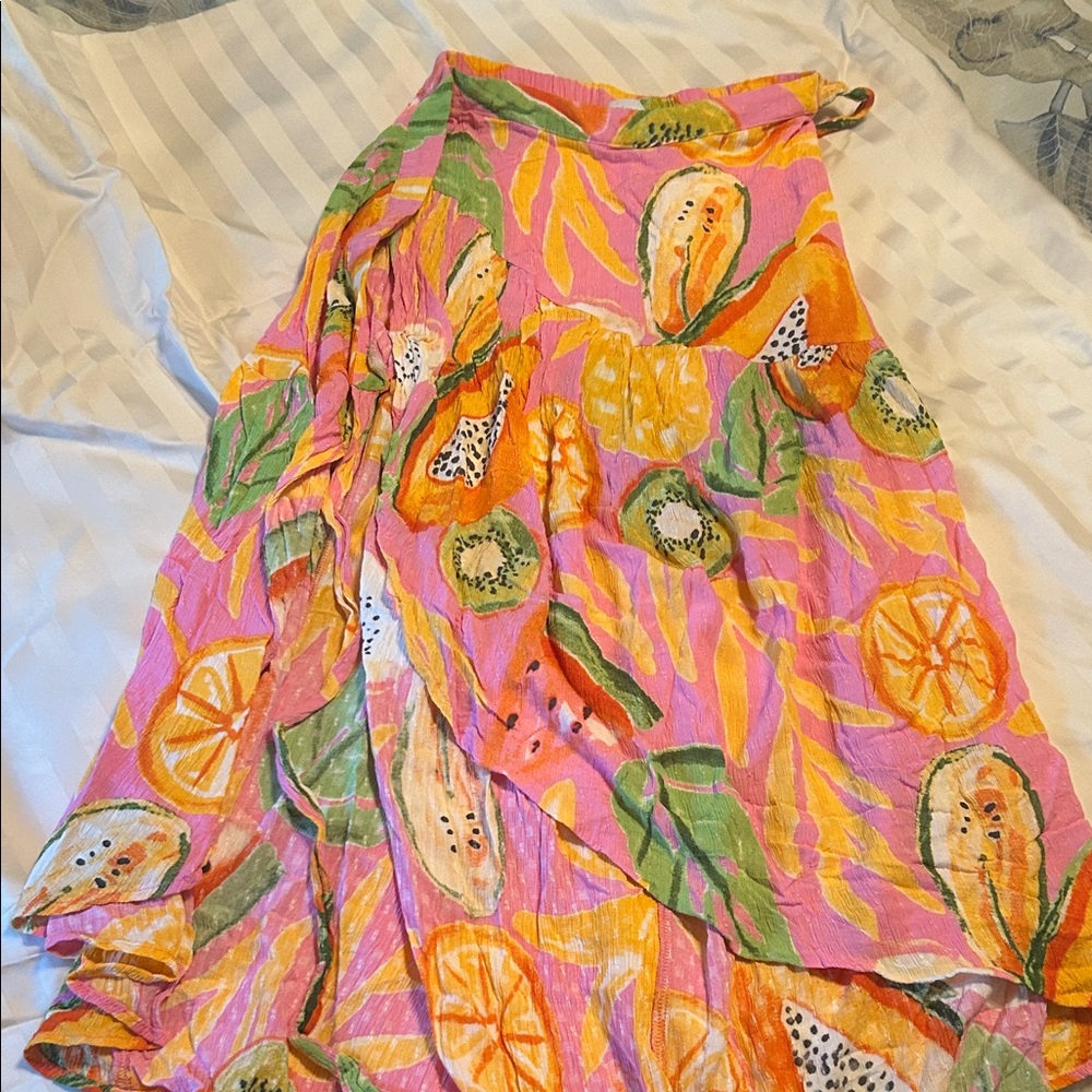 C&C California Asymmetrical Skirt in Pink and Orange Tropical Print